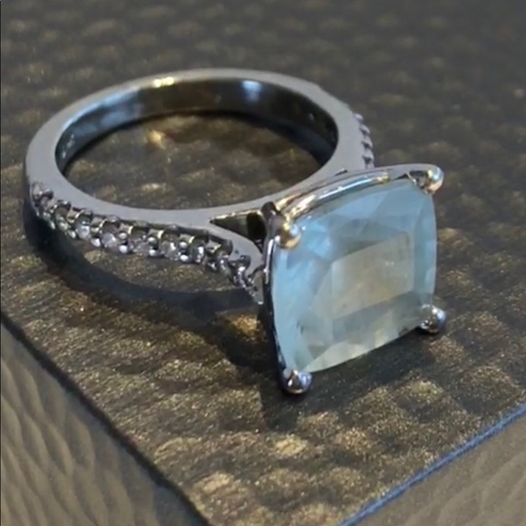 Aqua marine white gold and diamond ring - Picture 2 of 8